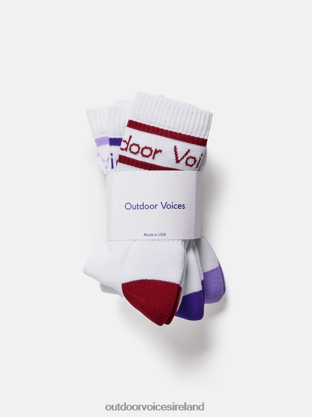 Accessory IE Outdoor Voices Unisex OV Club Crew Sock 3-Pack White/Lilac, White/Dark Purple, White/Cardinal HNT0ZV114
