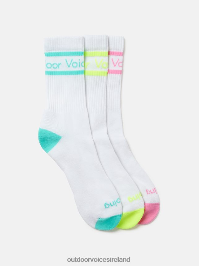 Accessory IE Outdoor Voices Unisex OV Club Crew Sock 3-Pack White/Pinkfinch, White/Silt Green, White/Yellow HNT0ZV113