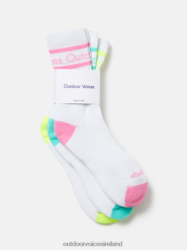 Accessory IE Outdoor Voices Unisex OV Club Crew Sock 3-Pack White/Pinkfinch, White/Silt Green, White/Yellow HNT0ZV113